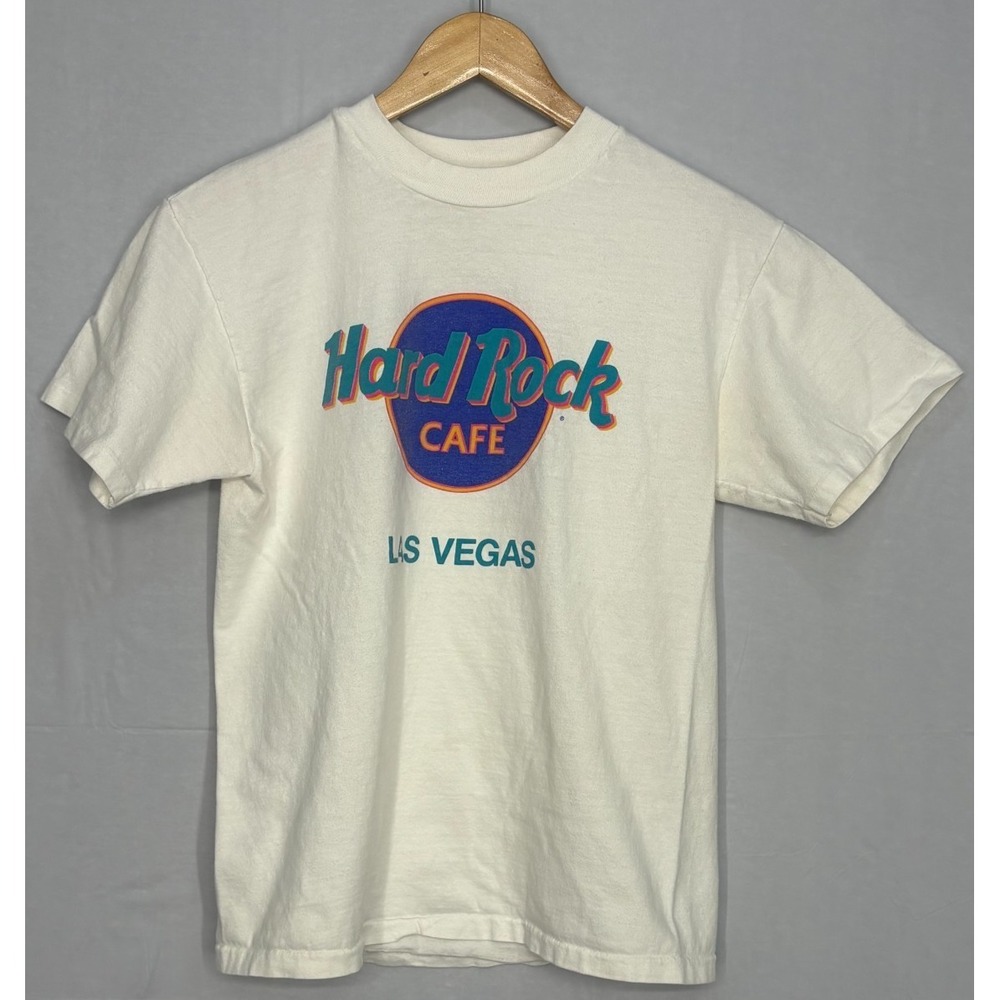 Hard Rock Cafe Las Vegas T-Shirt Mens White 34-36 Vintage 90s Hanes Beefy